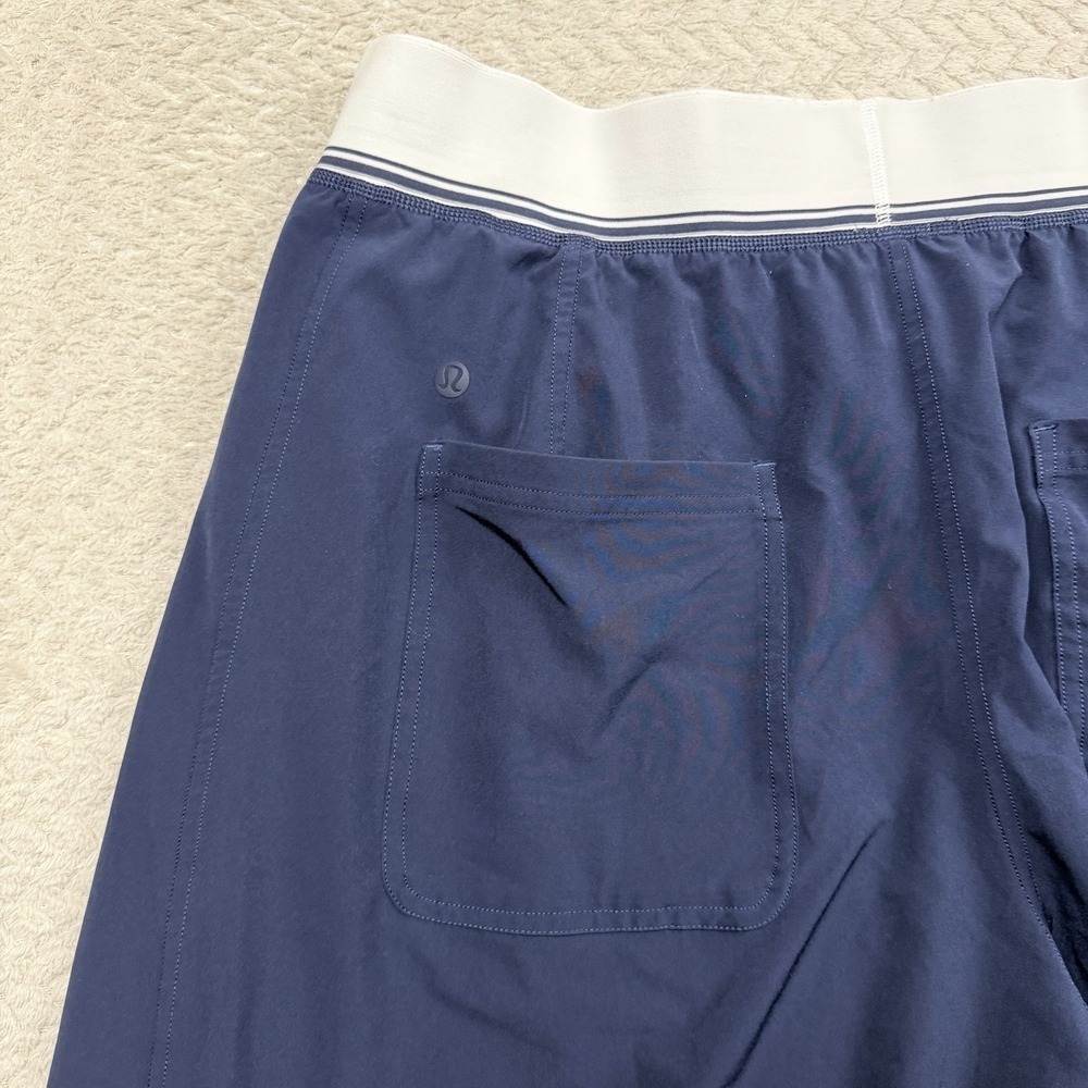 Lululemon Swift High-Rise Wide-Leg Pant Logo Waistband Blue White XL Sporty Chic - Picture 10 of 11
